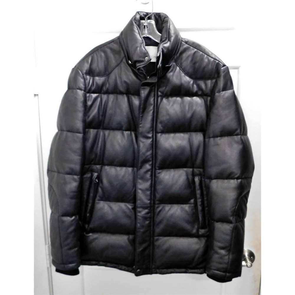 Intuition Paris Black Quilted Leather Zip Front Coat Jacket fr 52‎ sz L